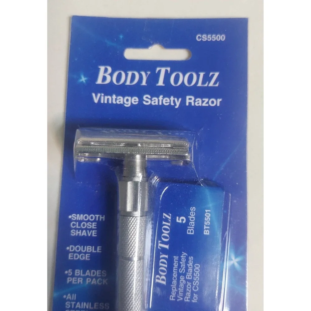 Body Toolz Vintage Safety Razor with 5 Blades Double‎ Edge Stainless Steel NEW